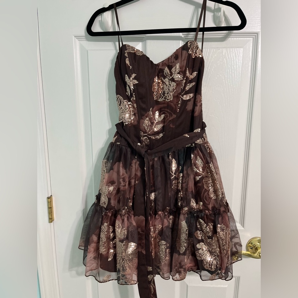 Kohl's Brown and Gold Floral Mini Dress